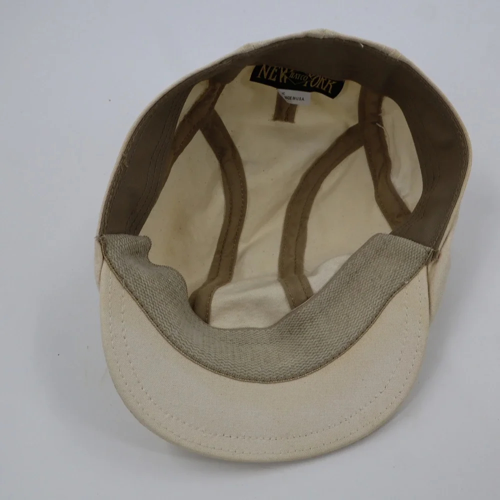 New York Hat Co Flat Cap Mens Womens S/M Cream‎ Cotton Canvas Ivy Newsboy USA